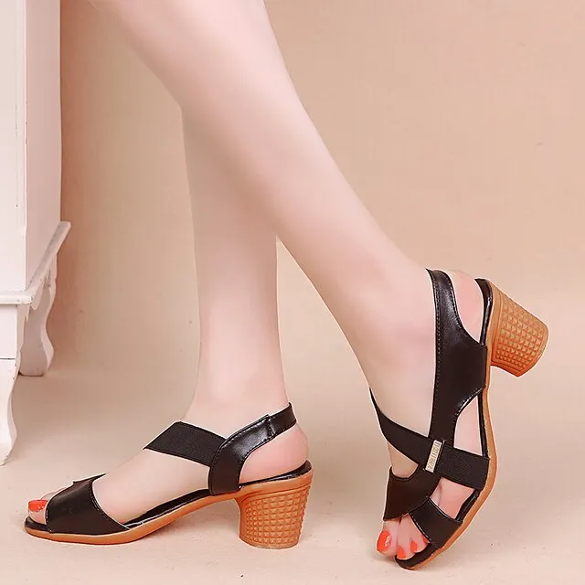 Women's Sandals Block Heel Sandals Ankle Strap Sandals Work Daily Summer Block Heel Low Heel Chunky Heel Peep Toe Vintage Classic Casual PU Leather PU Ankle Strap Solid Color Black Khaki