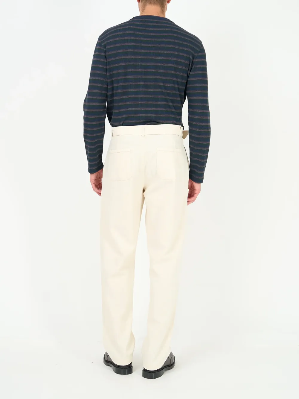 Ecru Straight-Leg Belted Cotton Trousers