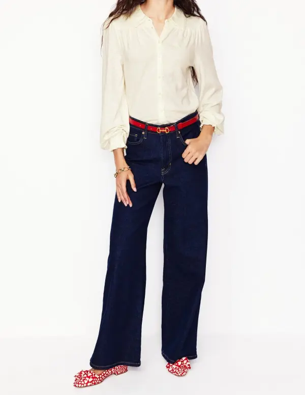 Ivory Ruffled - Collar Long - Sleeve Blouse