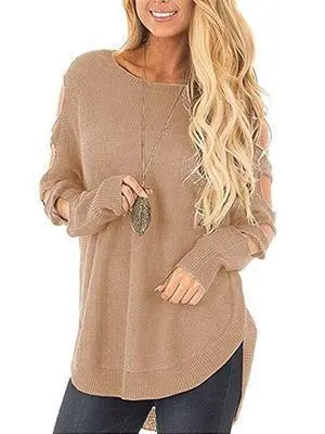 Solid Color Long Sleeve Knitted Hollow Sweater