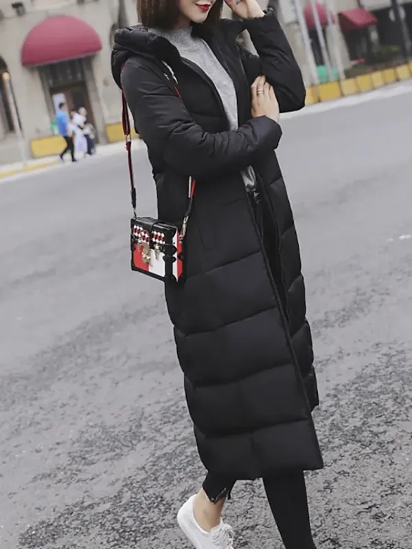 Women's Puffer Jacket Parka Outdoor Street Daily Winter Fall Long Coat Regular Fit Warm Breathable Jacket Long Sleeve Solid Color Green Black Dark Green / Going out