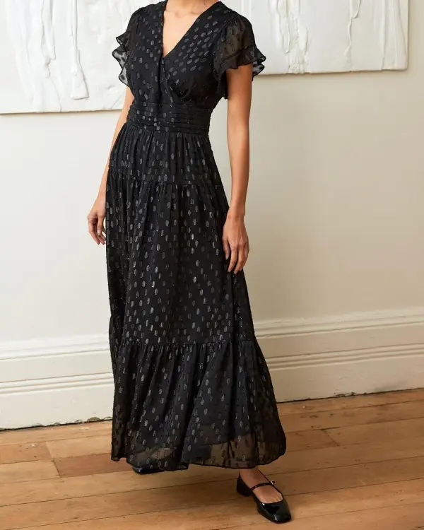 Glitter Surplice Neckline Maxi Dress