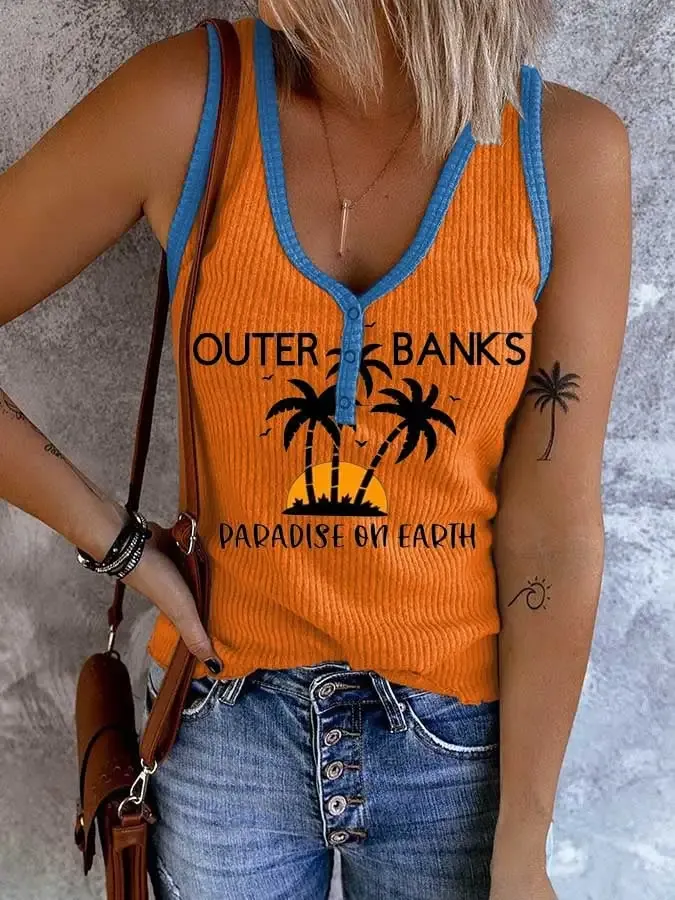 Summer Coconut Tree Print Tank Top