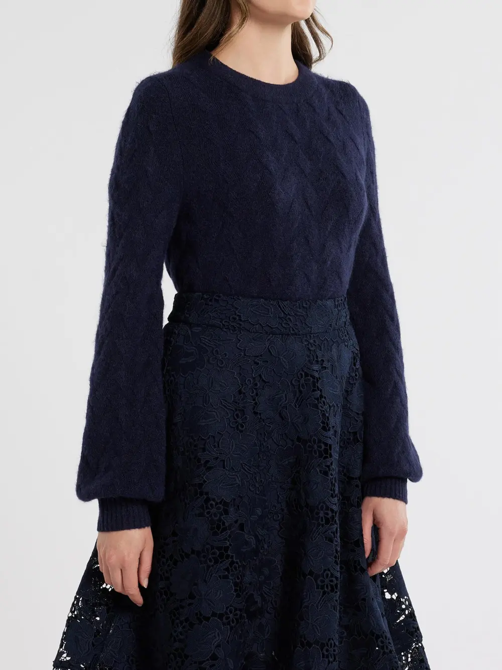 Navy Blue Crew Neck Wool Blend Sweaters