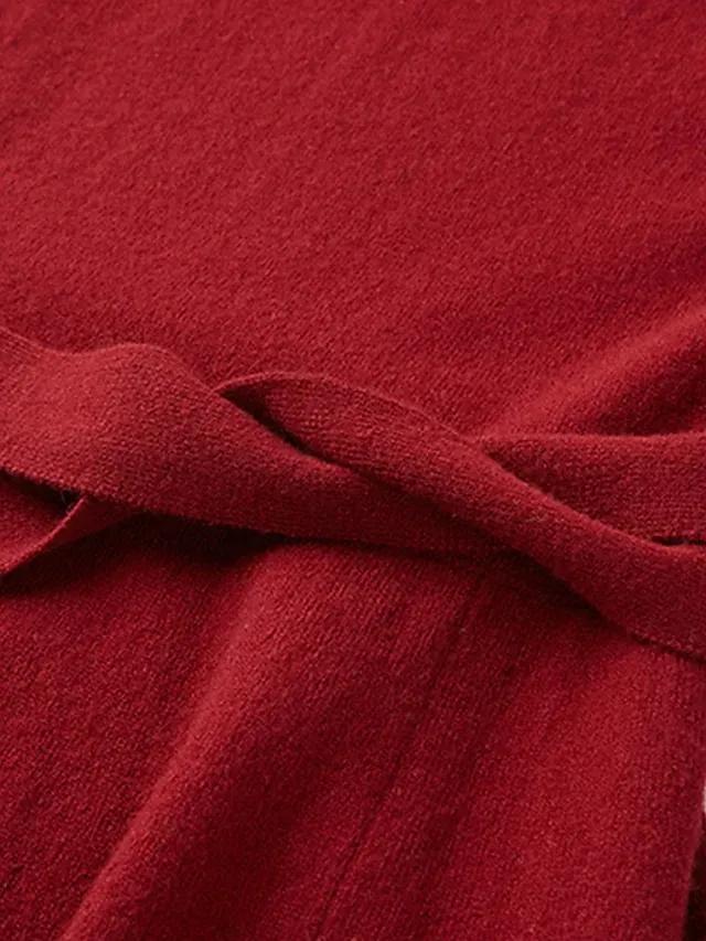 Women's Red Christmas Dress Sweater Dress Jumper Dress Midi Dress Warm Fashion Casual Plain Outdoor Christmas Daily Vacation Turtleneck Long Sleeve Lace up 2023 Regular Fit Black Wine Blue One Size