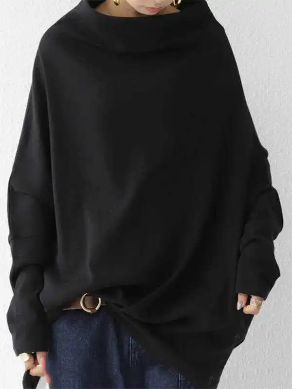 Stylish 3 Colors Loose Stand Collar Batwing Sleeve T-Shirt Tops