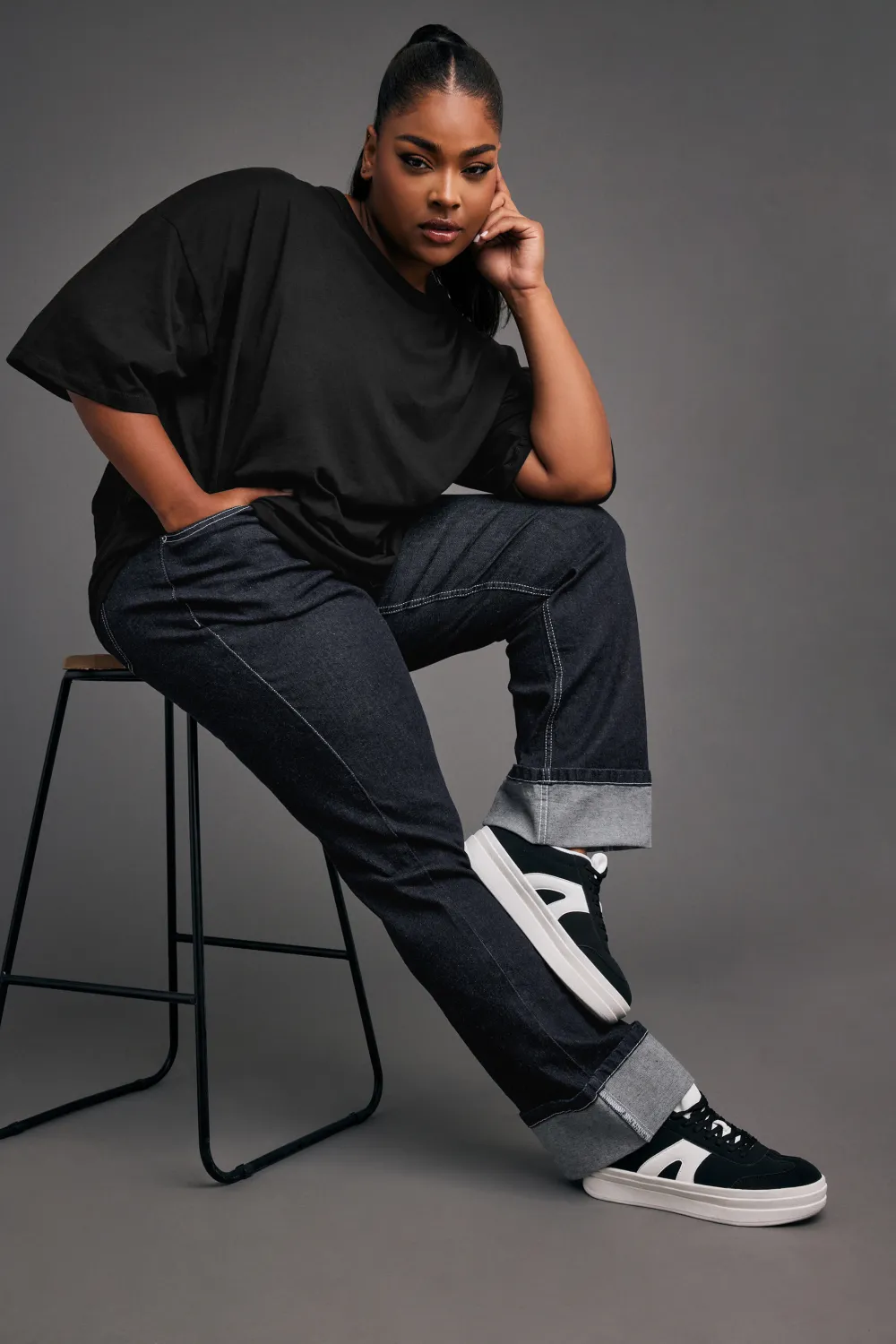 YOURS Curve Indigo Blue Wide Leg Turn Up Jeans