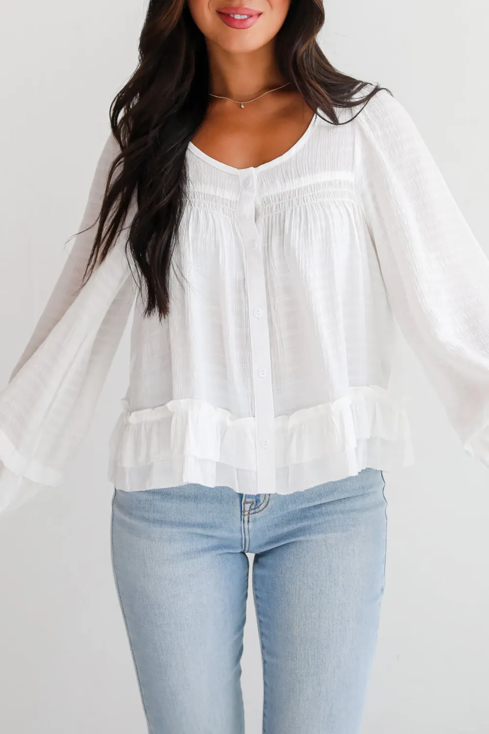 Composed Personality White Ruffle Blouse