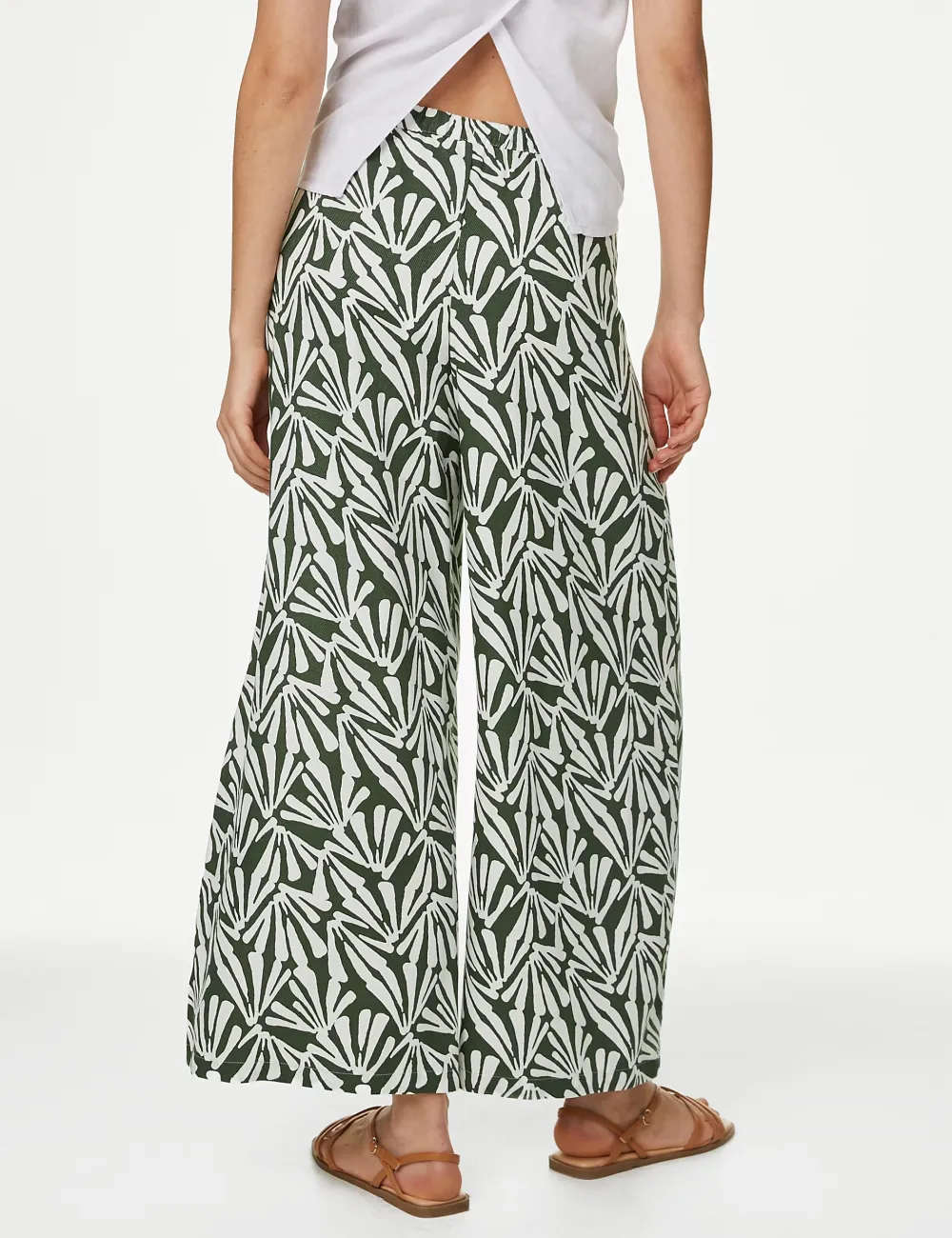 Plants Printed Wide Leg Trousers