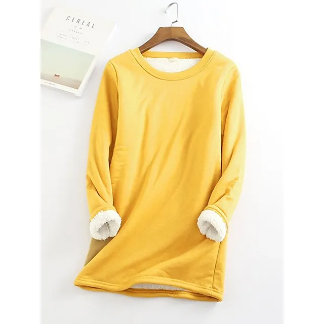 Women's Casual Dress Sweatshirt Dress Winter Dress Mini Dress Teddy Fleece Home Daily Going out Basic Casual Crew Neck Long Sleeve Regular Fit Wine Red Big red Black Color S M L XL XXL Size