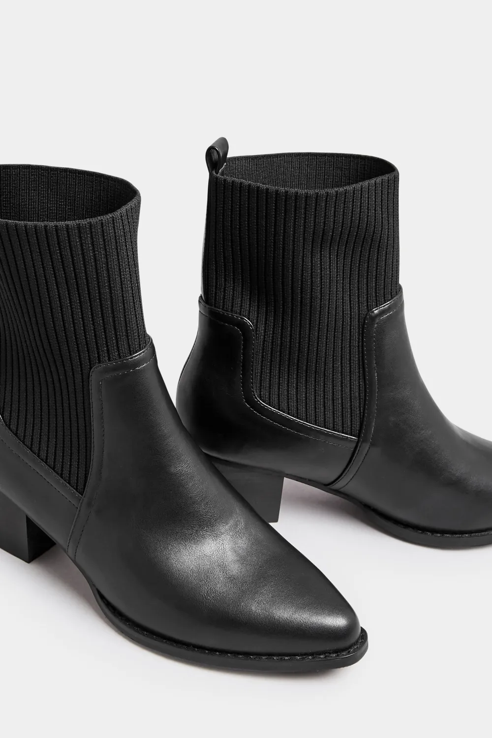 Yours Black Sock Top Line Western Boots In EEE Fit