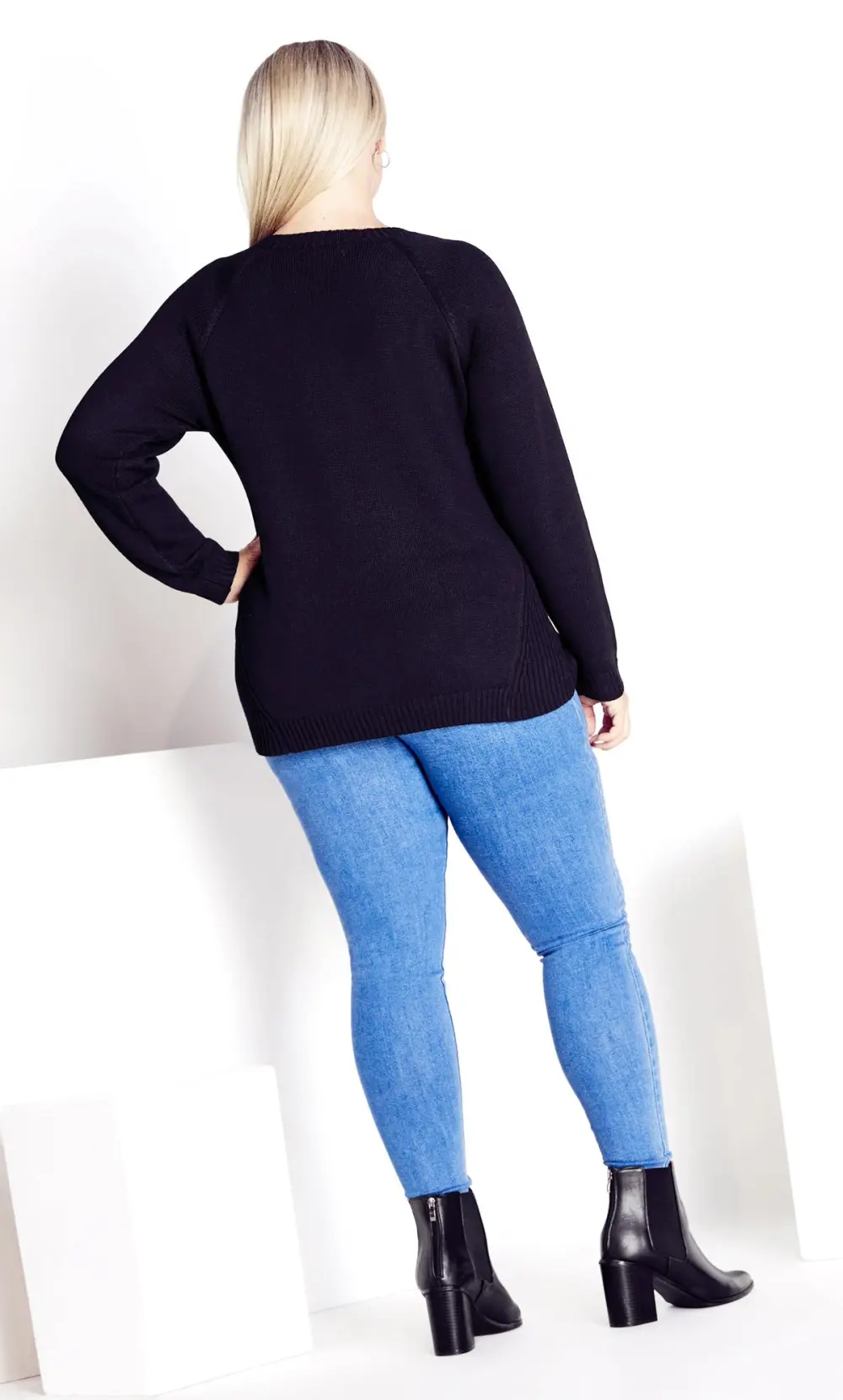 Evans Black Open Knit Front Jumper