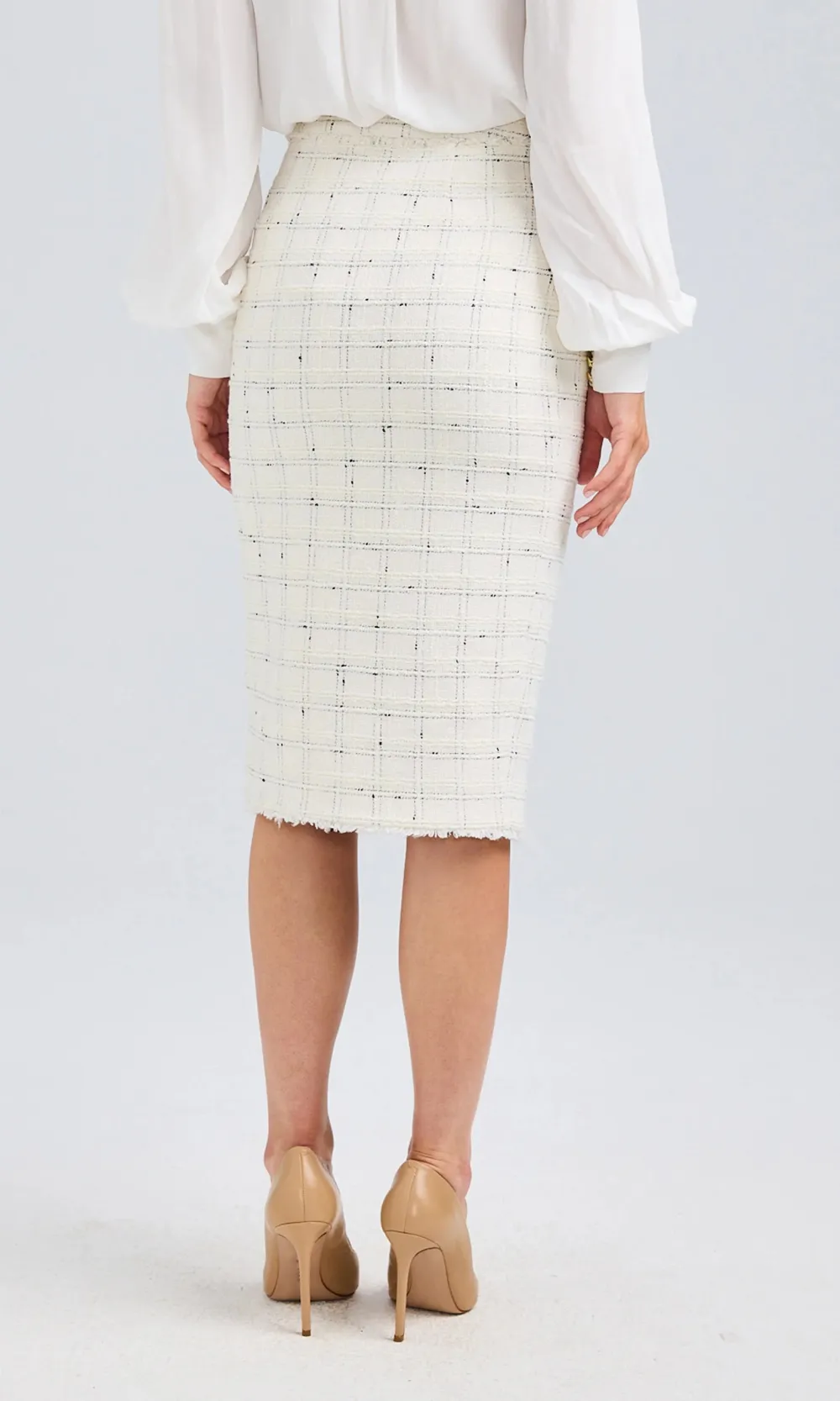 White Windowpane Tweed Skirt