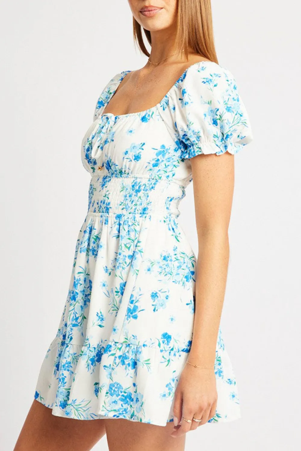 Blue Floral Fit And Flare Dress Mini