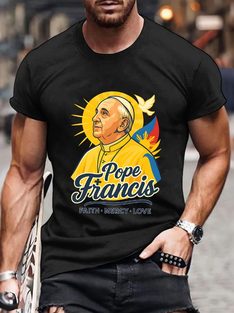 Men's Faith Mercy Love Print Short Sleeve Round Neck Cotton T-Shirt