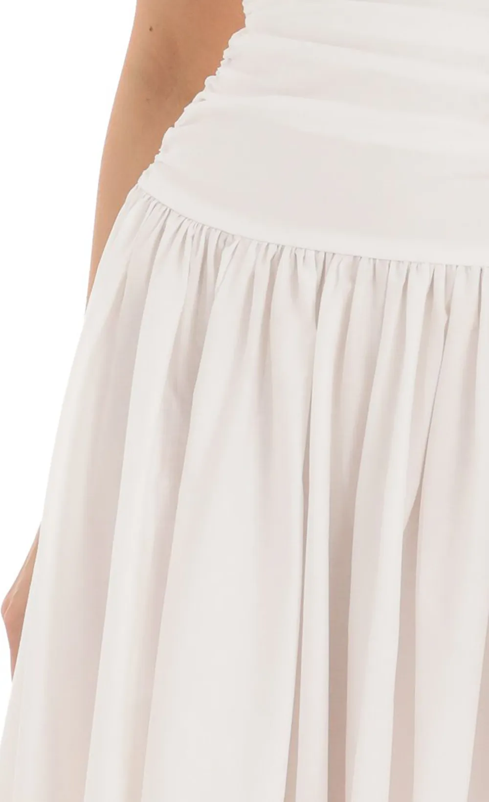 Ruched Square Neck Midi Dress in White