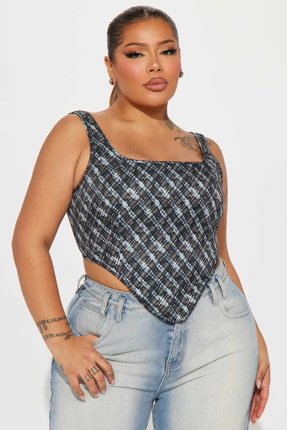 Metro Girl Plaid Corset Top - Black/combo