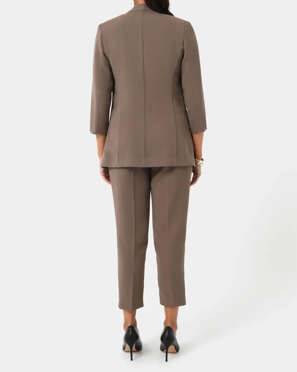 Crepe Textured Fabric Collarless Blazer -Sepia