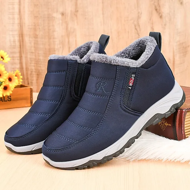 Women's Sneakers Boots Snow Boots Plus Size Hiking Boots Daily Fleece Lined Booties Ankle Boots Winter Wedge Heel Round Toe Fashion Cute Plush Hiking Satin Loafer Solid Color Wine Black