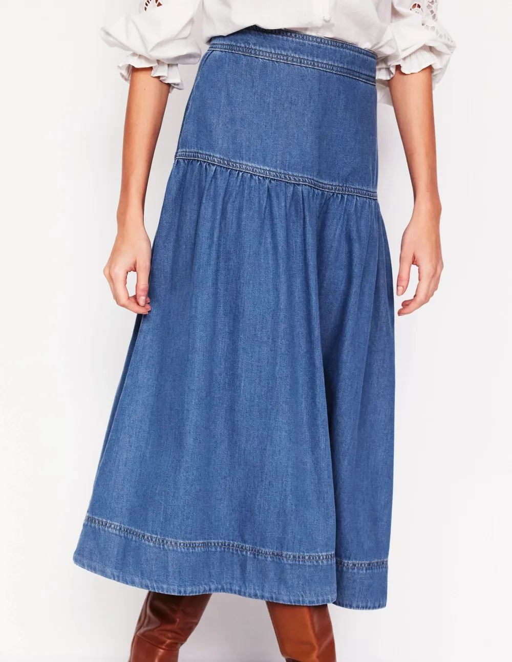 Detail Denim Midi Skirt
