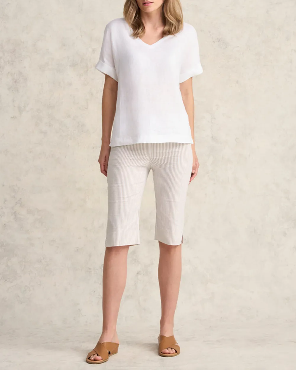 Striped Knit Knee Length Shorts