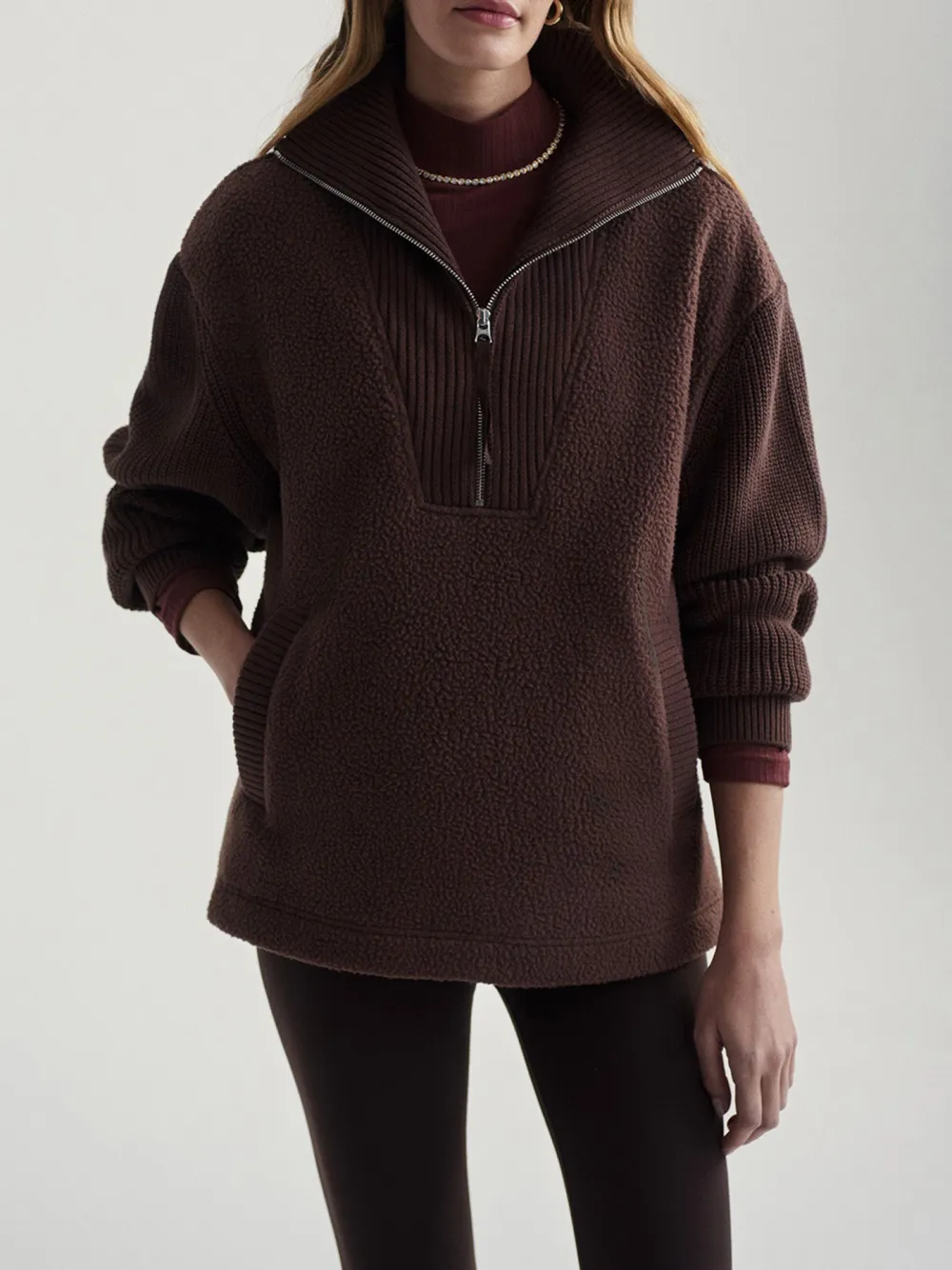 Cozy Half-Zip High-Collar Textured Sweatshirt