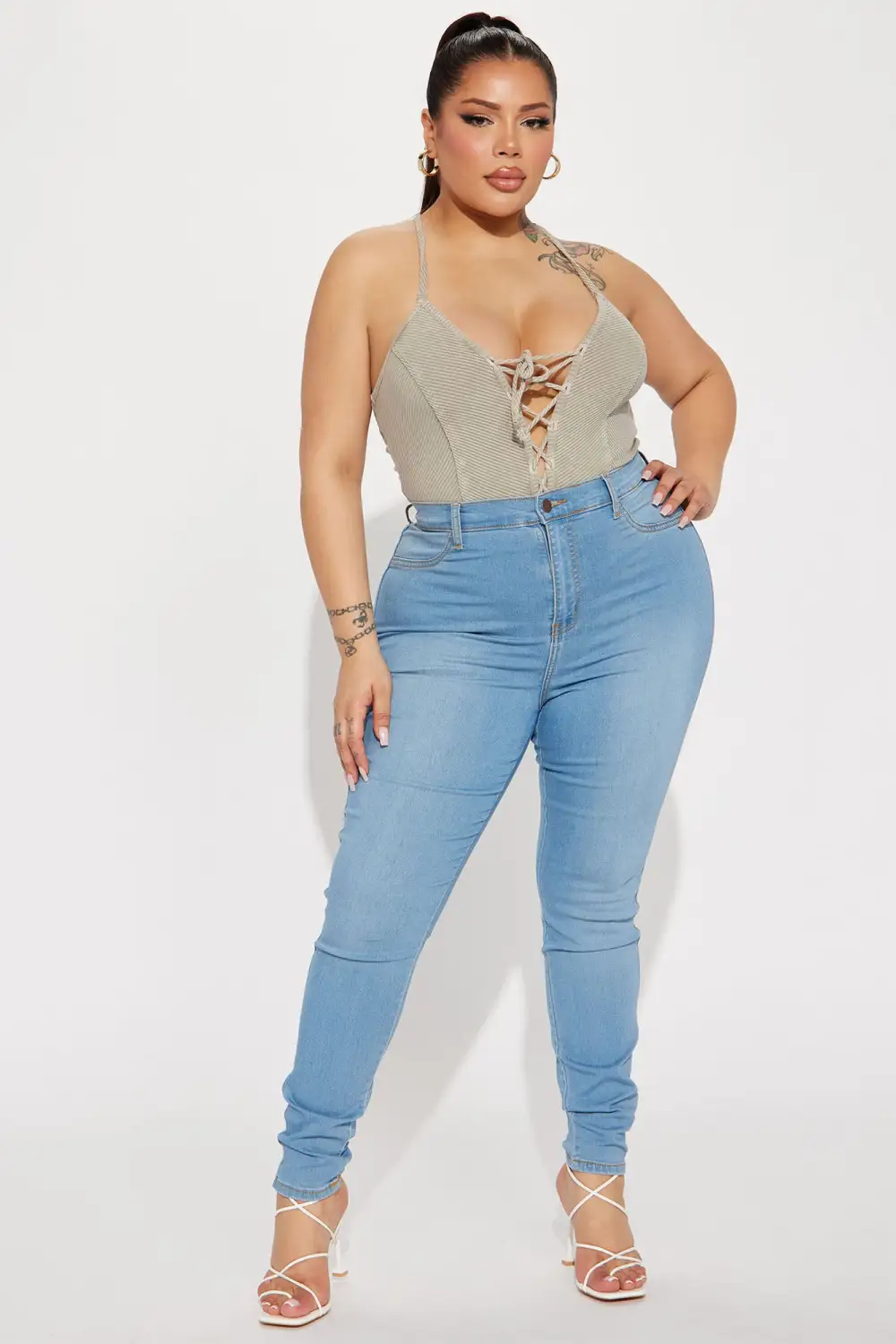 Paloma Lace Up Bodysuit - Taupe