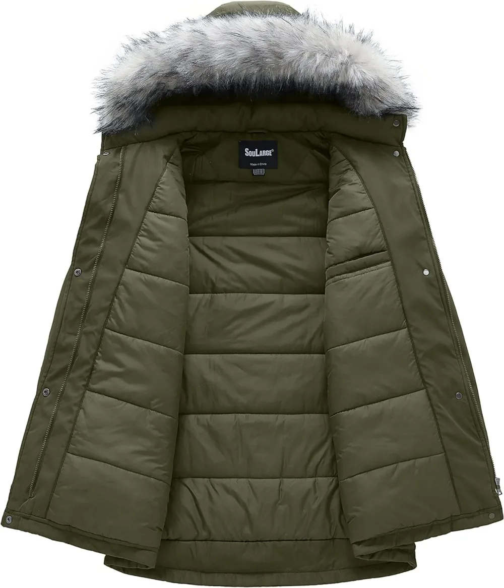 Women's Plus Size Winter Insulated Parka Coat with Faux Fur Hood