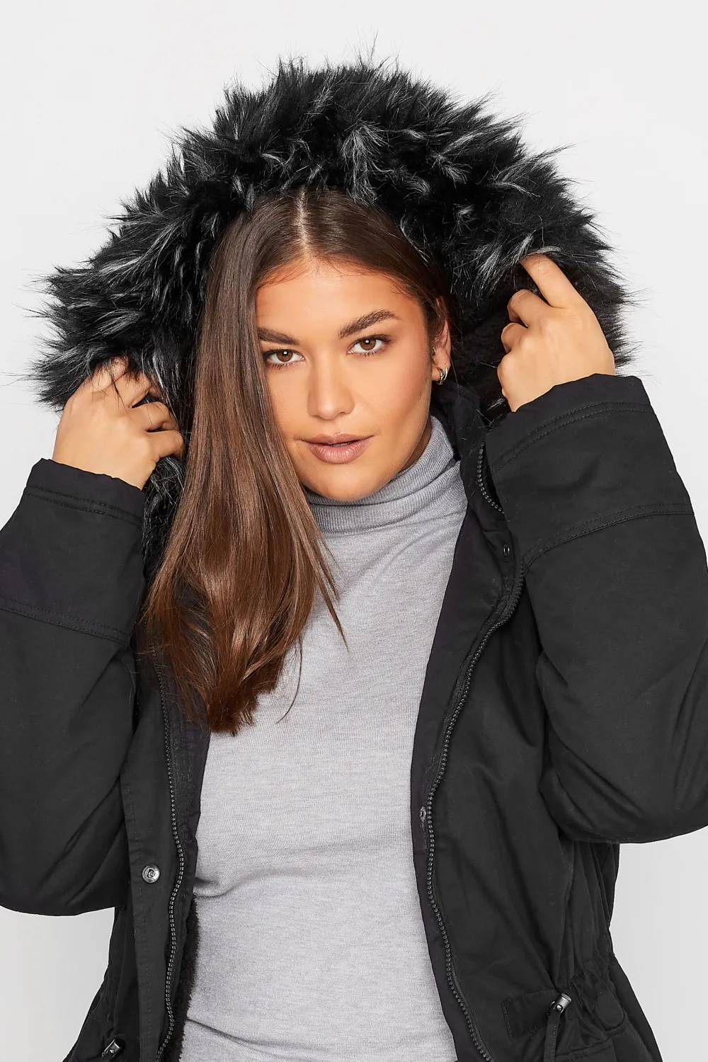 LTS Tall Black Faux Fur Trim Parka
