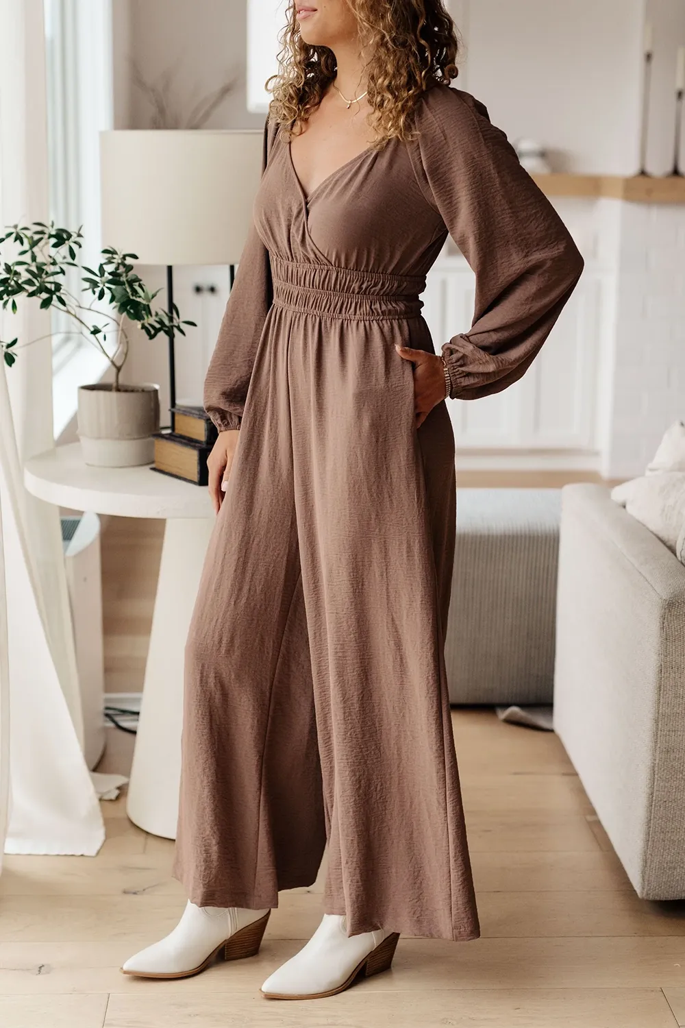 Brown Comfortable Waist-Cinching  Jumpsuit