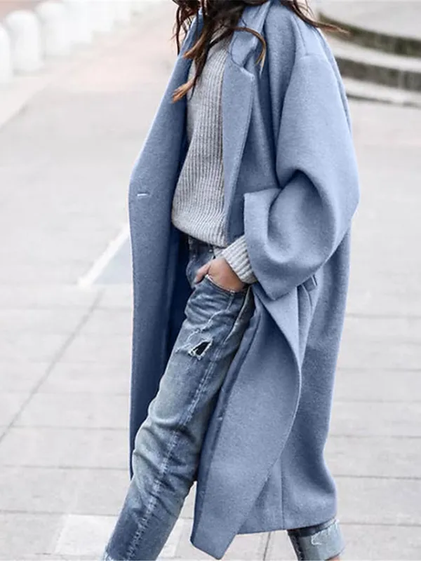 Women's Winter Coat Long Pea Coat with Hood Fall Overcoat Windproof Warm Lapel Trench Coat Oversized Open Front Turndown Fashion Street Outerwear Long Sleeve