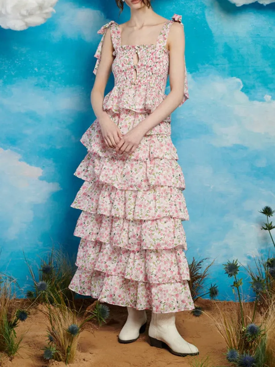 Hearts Tiered Midi Skirt