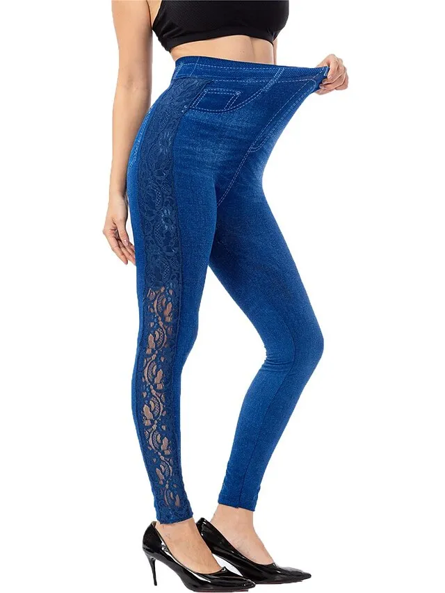 Women's Jeans Skinny Bell Bottom Ankle-Length Denim Faux Denim High Elasticity High Waist Tights Casual / Sporty Casual Weekend Blue S M