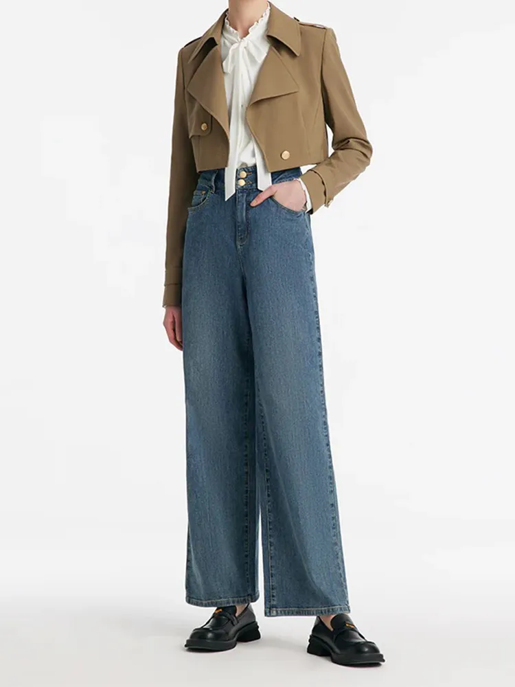 MachIne Washable Wool Lapel Women Crop Trench Coat