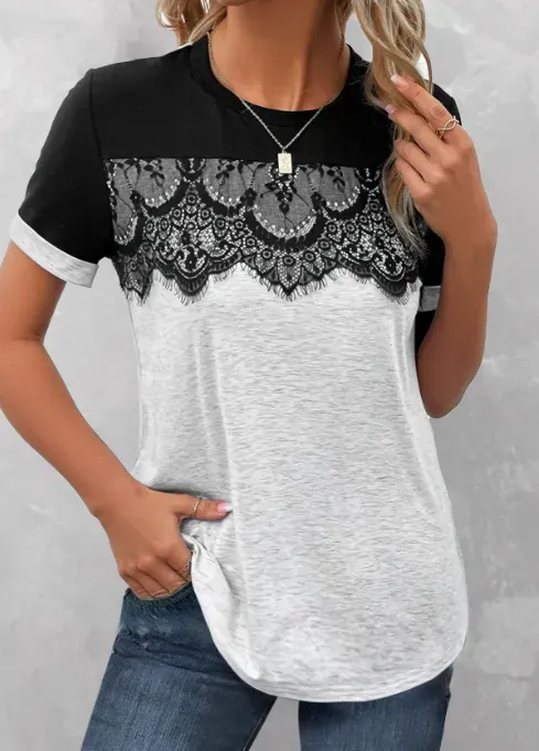 Short Sleeve Lace Panel T-Shirt
