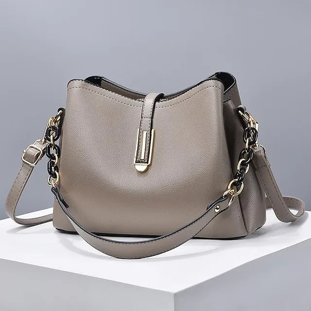 Women's Crossbody Bag Shoulder Bag Dome Bag PU Leather Office Daily Zipper Chain Large Capacity Waterproof Breathable Solid Color claret off white Black