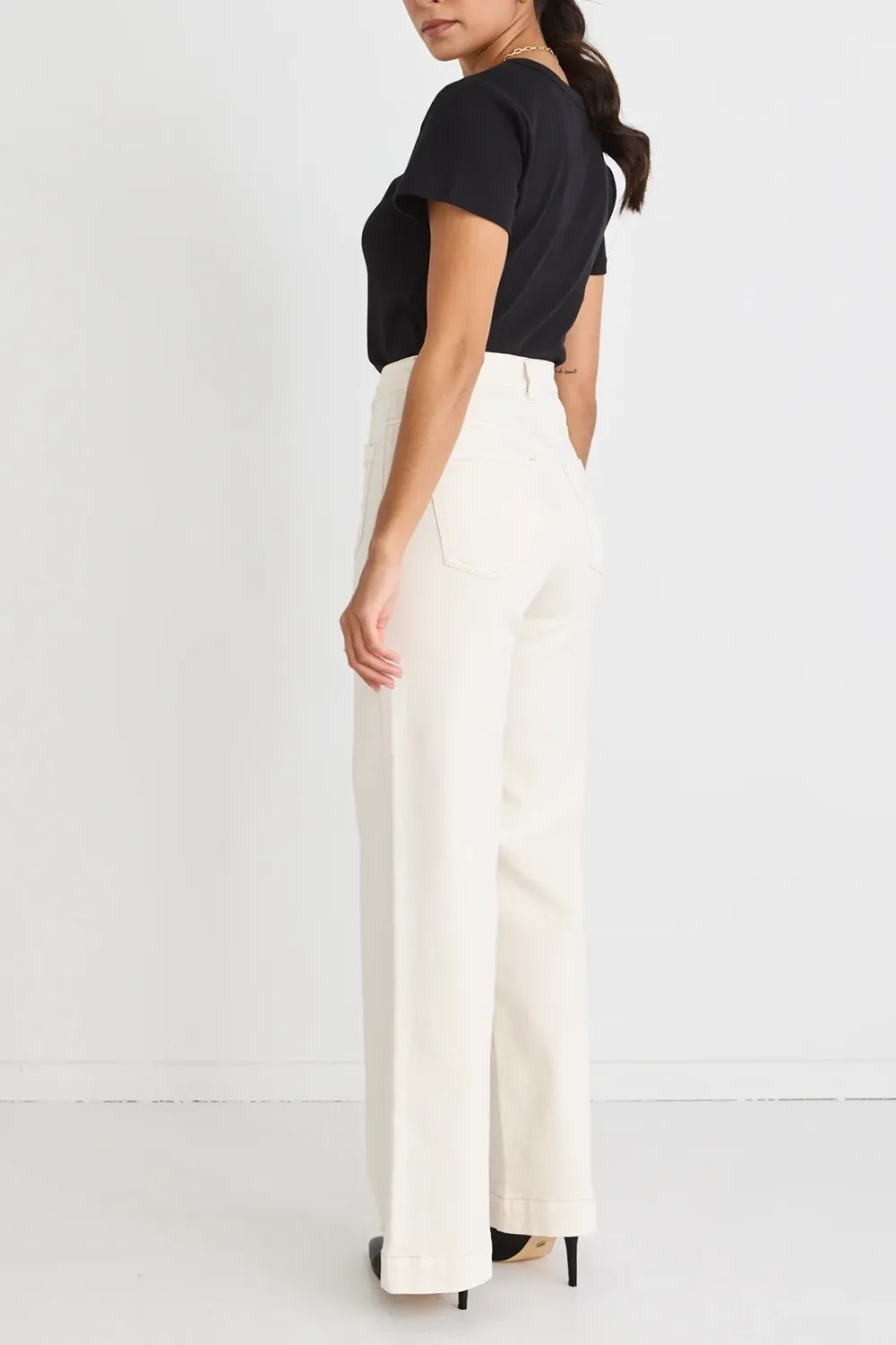 Ecru High - Rise Wide - Leg Jeans