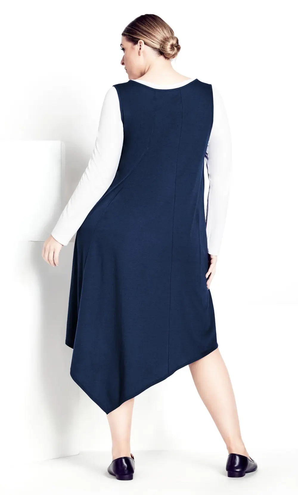 Evans Navy Plain Double Layer Dress