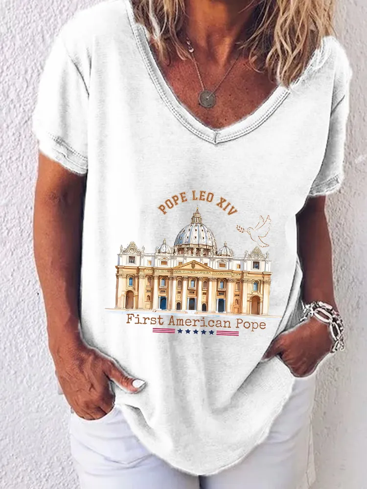 Women'S Pope Leo Xiv First America Pope Round-Neck Short-Sleeved T-Shirt