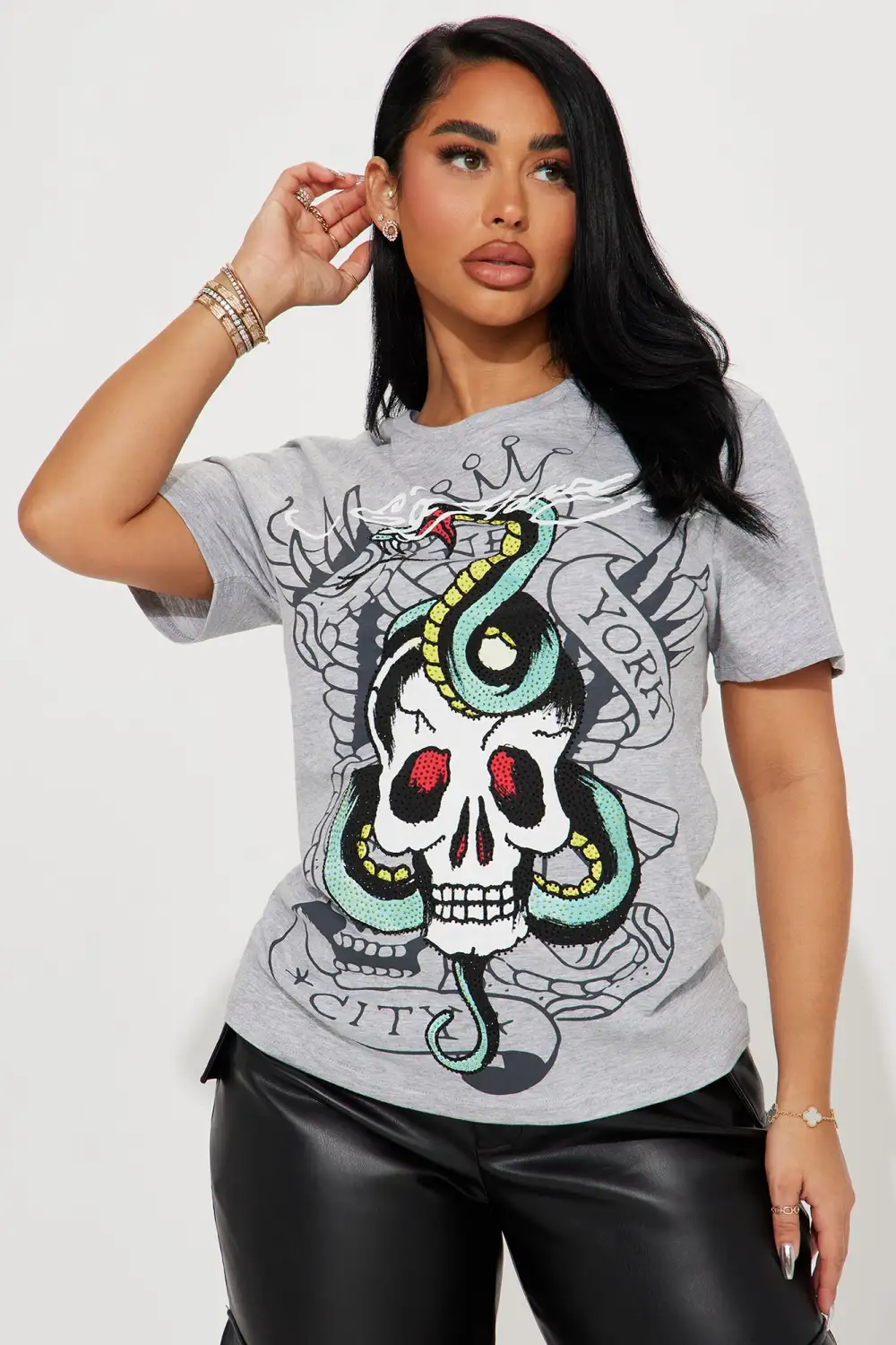 Ed Hardy Skull Rhinestone Tee - Heather Grey