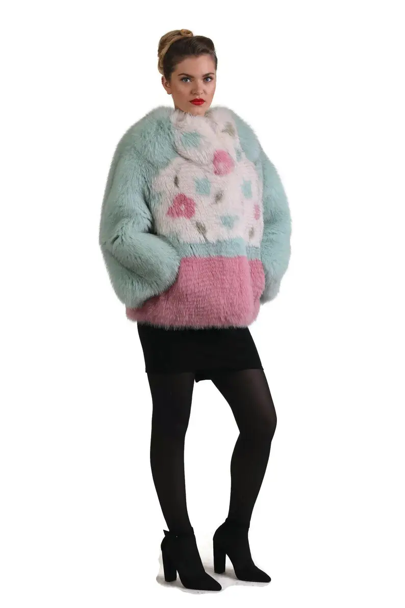 Multicolored  Fox Fur coat