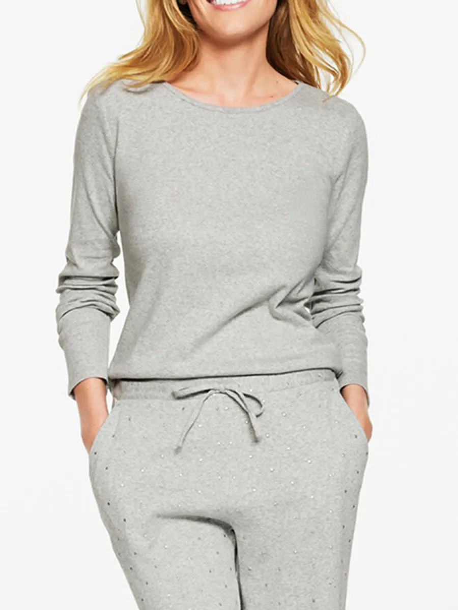 Lady'S Fashionable Light Grey Long-Sleeved Home Set