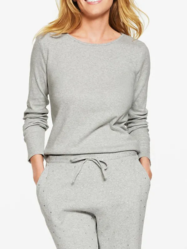 Lady'S Fashionable Light Grey Long-Sleeved Home Set
