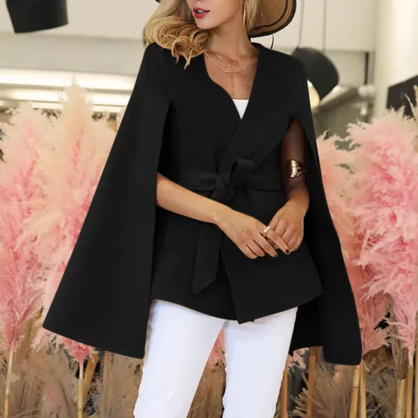 Solid Open Sleeve Faux Woolen Coat