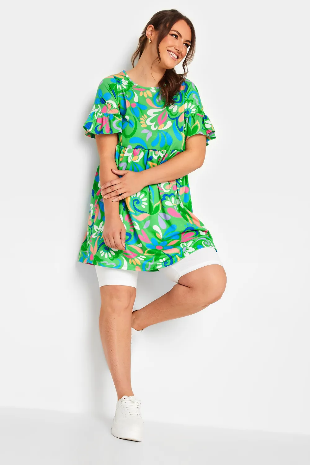 YOURS Curve Green Floral Print Smock Tunic Dress