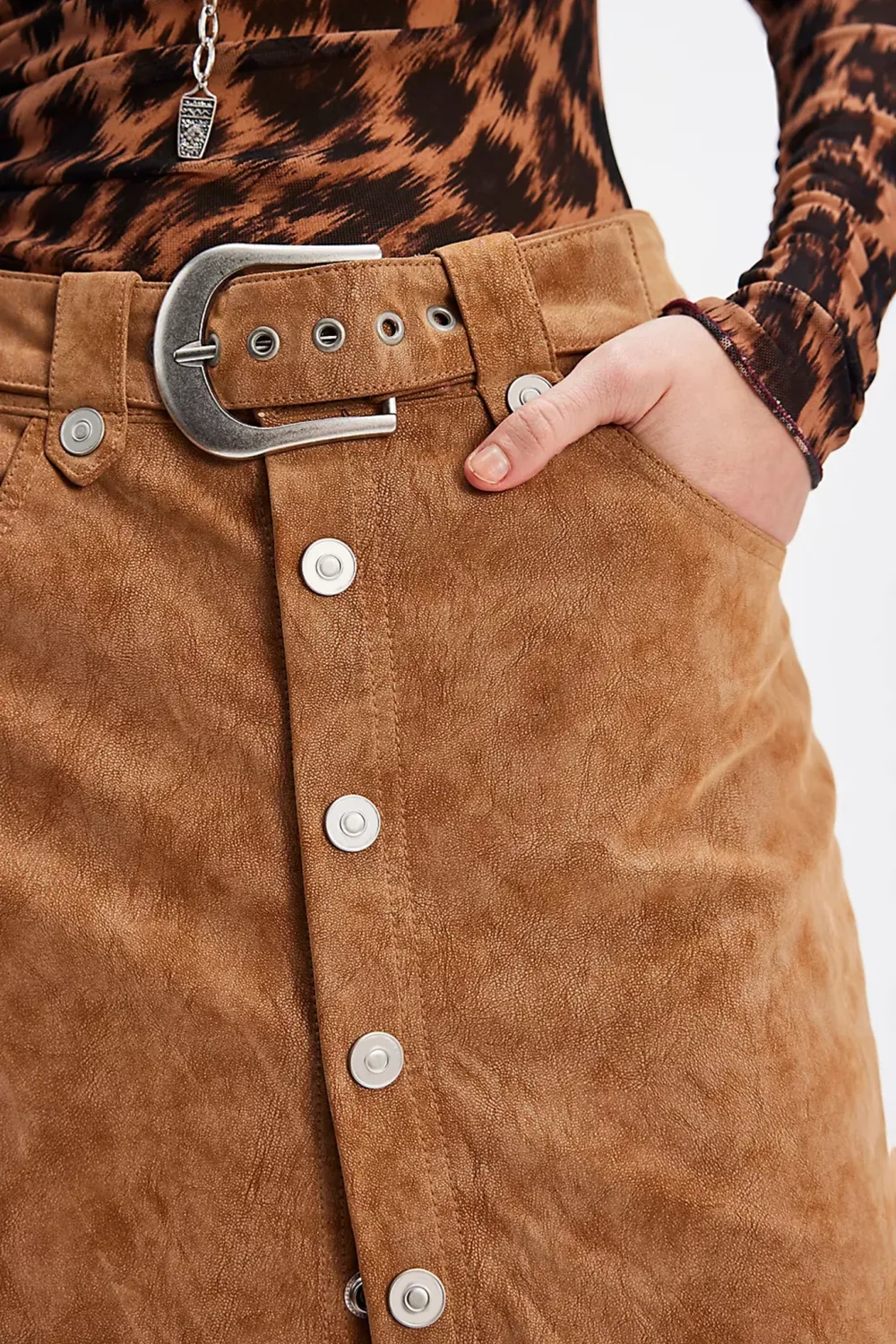 Corduroy Button Front Midi Skirt