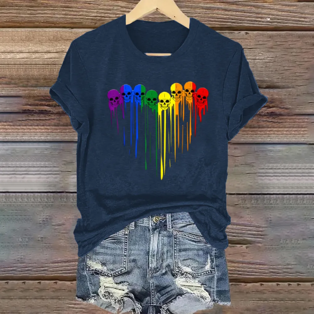 Women'S LGBT Gay Pride Skull Rainbow Heart LGBT Support T Shirt