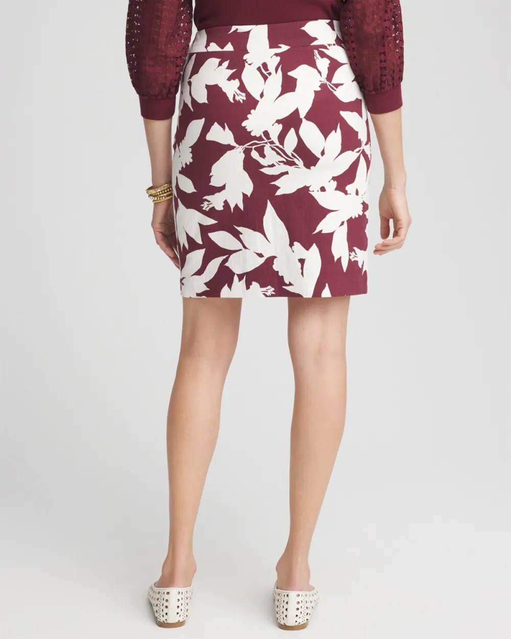 Maroon and White Floral Print Mini Skirt