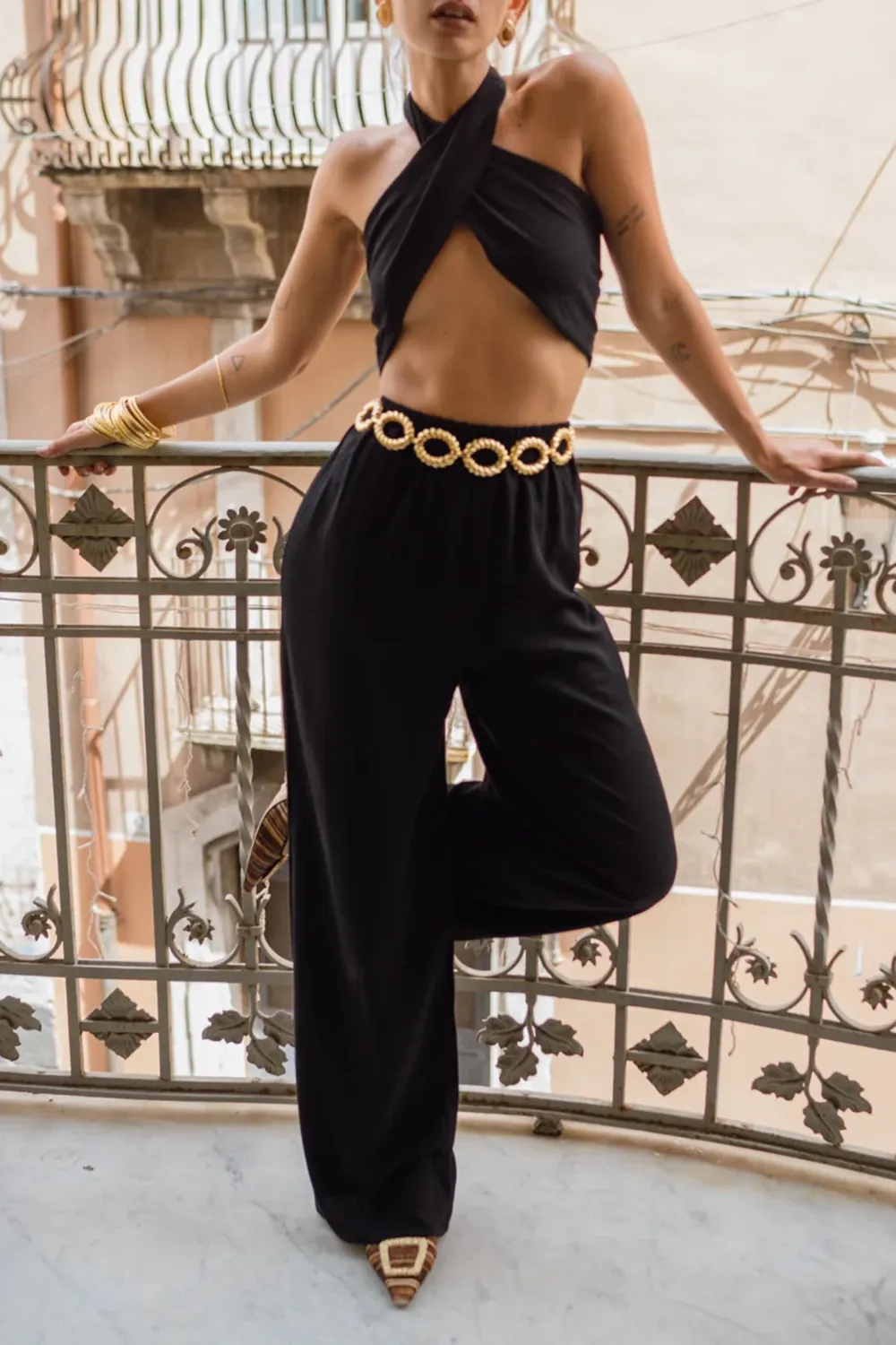 Black Linen Halter Top