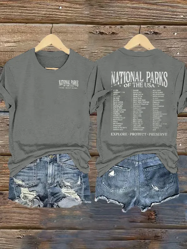 National Parks of the USA Checklist Front/Back Print Comfort Colors T-Shirt